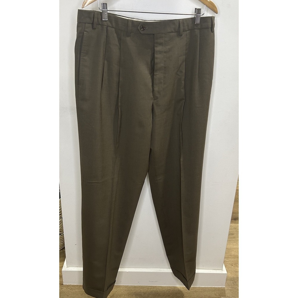 Ralph Lauren‎ Pants Mens 36w 32L  Beige Tan Pleated Cuffed 100% Wool